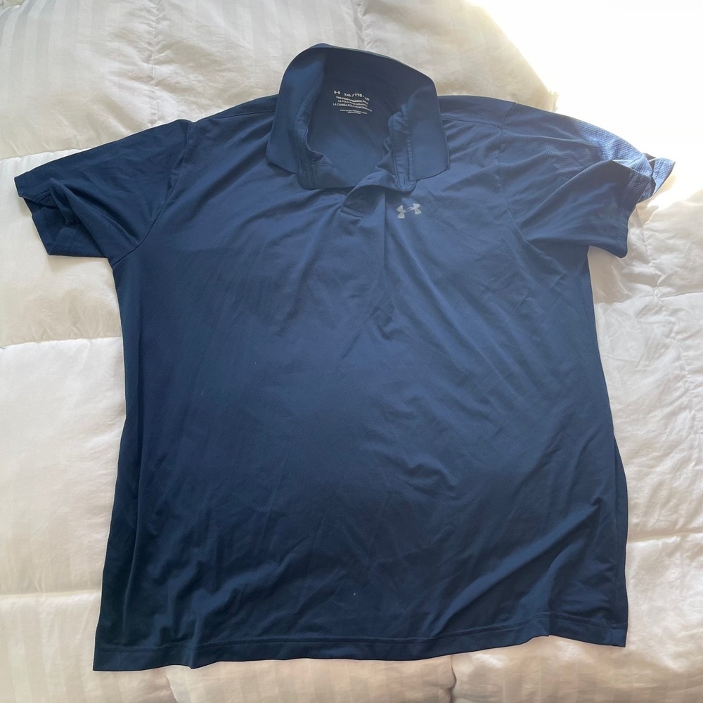 Under Armour XXL Mens Navy Blue Breathable Stretchy Polo with Collar